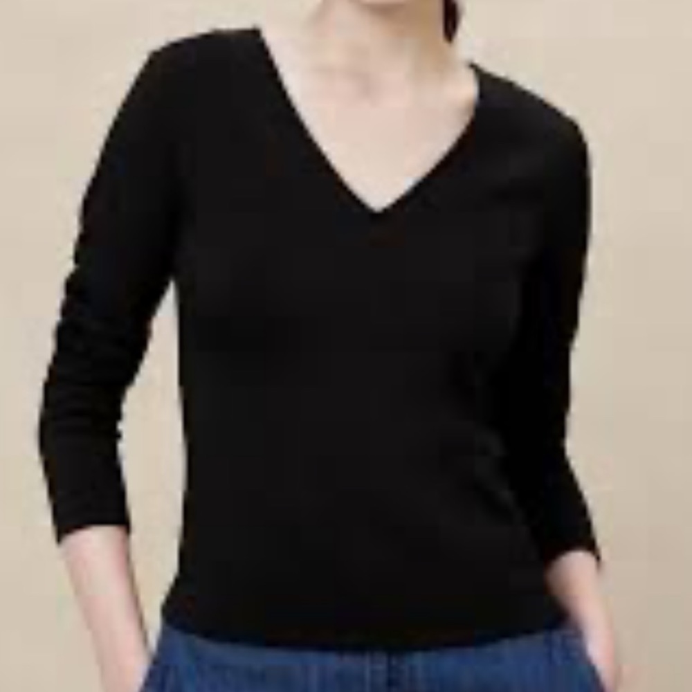 Banana Republic Vintage Y2K cotton 3/4 Sleeve Black Basic Tee Large